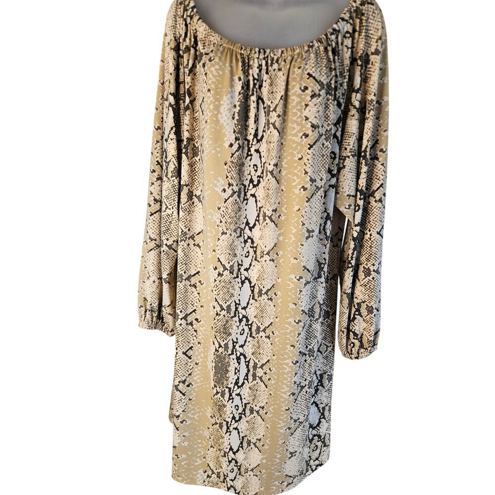Michael Kors Snakeskin Shift Dress Sz L On or Off Shoulder Lightweight - Picture 2 of 11